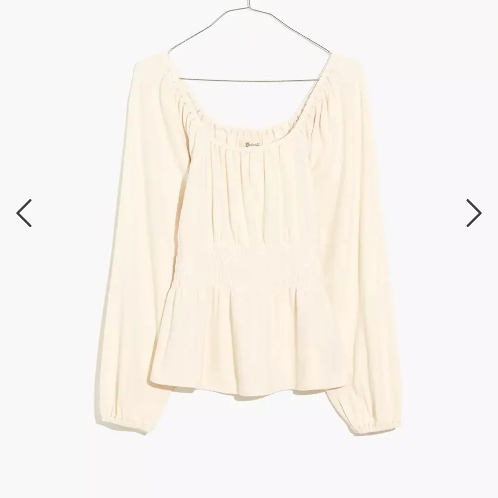 NWT Madewell Plush Square-Neck Smocked Top - Picture 4 of 5